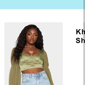 Pretty little thing khaki V satin top